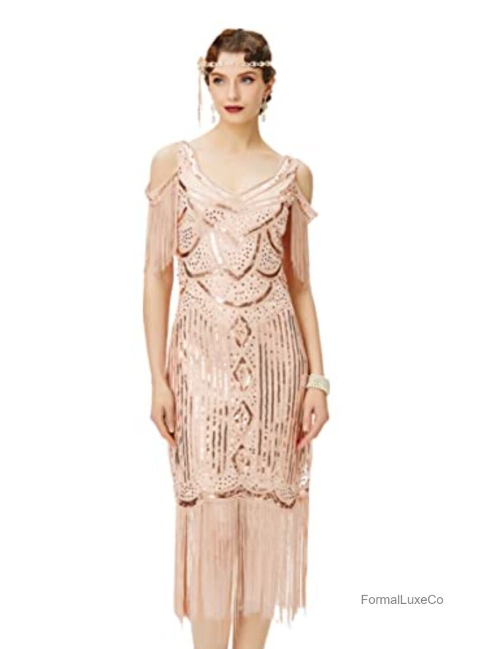 1920s Vintage Flapper Dress Sequin Beaded Fringe Party Prom